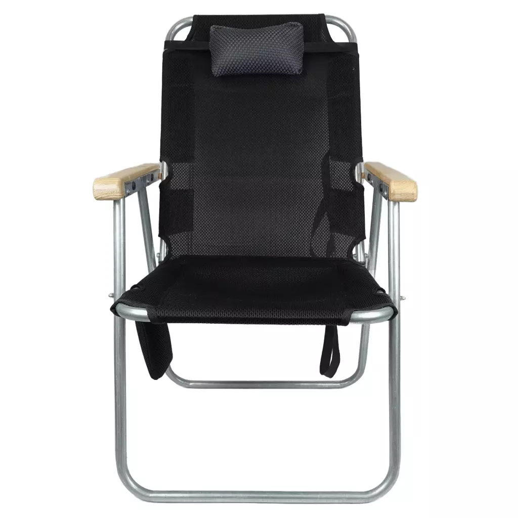 Chaise Longue Pliable avec Accoudoirs en Bois et Coussin