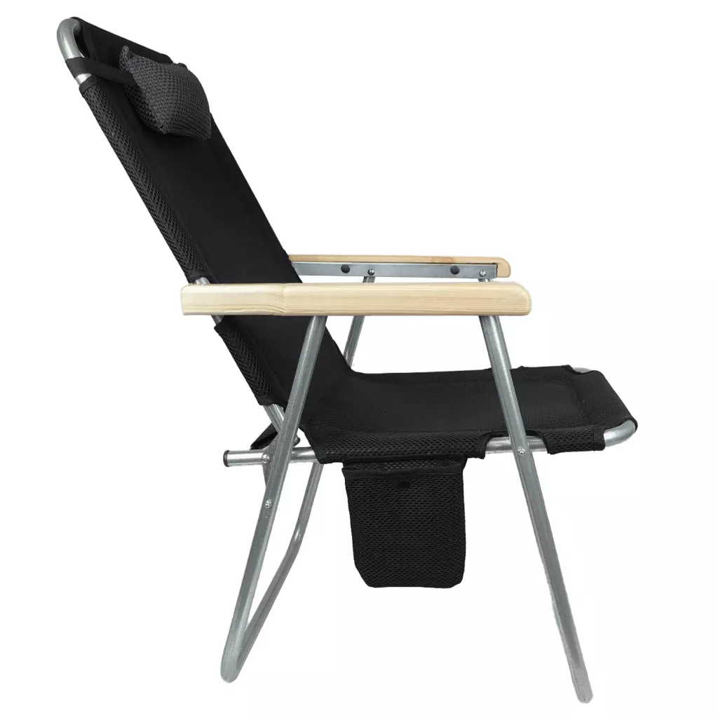 Chaise Longue Pliable avec Accoudoirs en Bois et Coussin