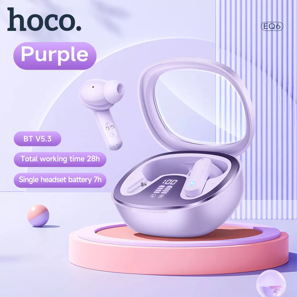 Écouteurs sans fil Bluetooth 5.3 HOCO EQ6 Purple – سماعات لاسلكية أصلية